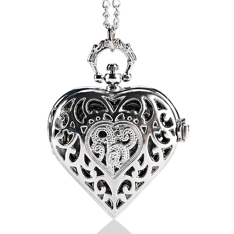 Luxury Hearts Shaped Hollow Crystal Quartz Pocket Watch Pendant Necklace Chain Women Ladies Gifts Luxury Hearts Shaped Hollow Crystal Quartz Pocket Watch Pendant Necklace Chain Women Ladies Gifts
