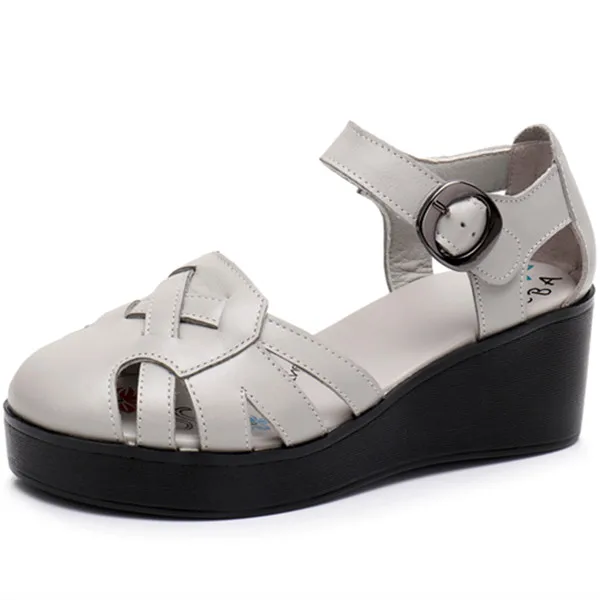 

2018 Leather Platform Shoes Platform Women's Sandals Roman Shoes Round Head Wedges With Baotou Hollow Sandals