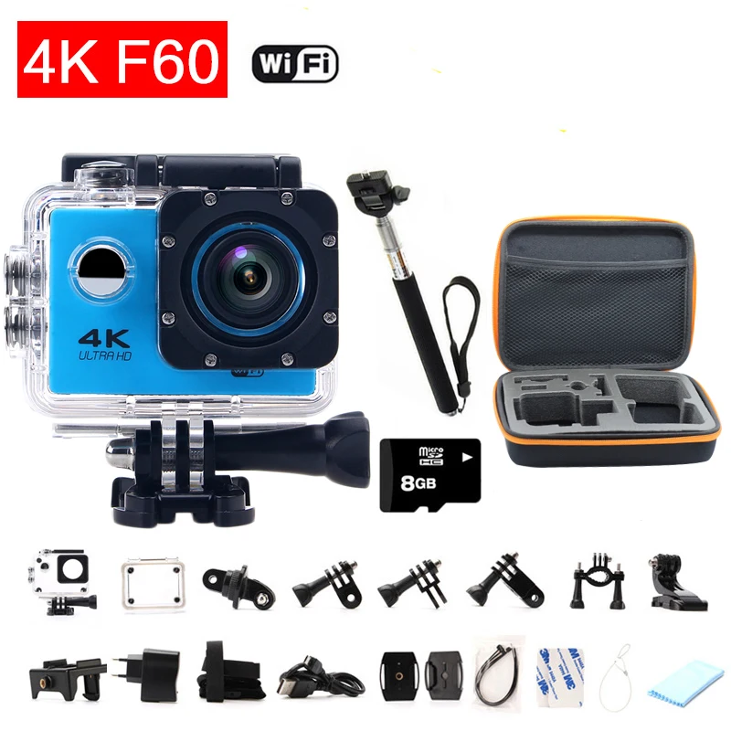 gopro hero 4 style F60 4k Sport Camera Wifi Full HD 2.0 Screen Helmet Diving Cam Underwater 30m go pro Waterproof Action Camera