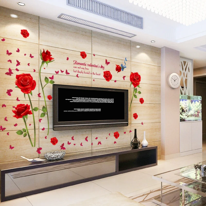 Wall Sticker Flower  Roses Bedroom Wedding Decoration Room  Accessories  Home Decors Mural Poster