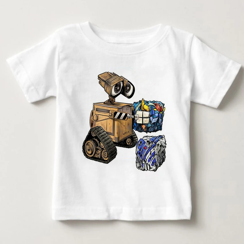 Милая футболка с изображением робота с изображением стены, модная брендовая хлопковая футболка Новая летняя футболка высокого качества для маленьких мальчиков, MJ