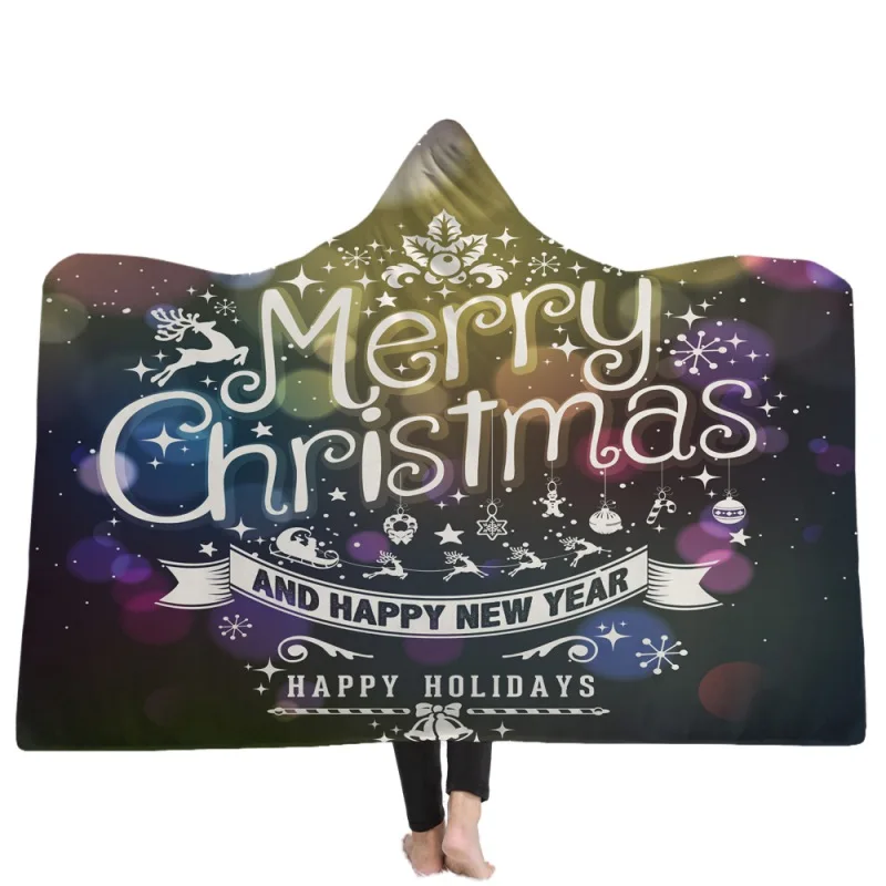 Веселое рождественское одеяло с капюшоном супер мягкое надеваемое покрывало накидка, надеваемое покрывало