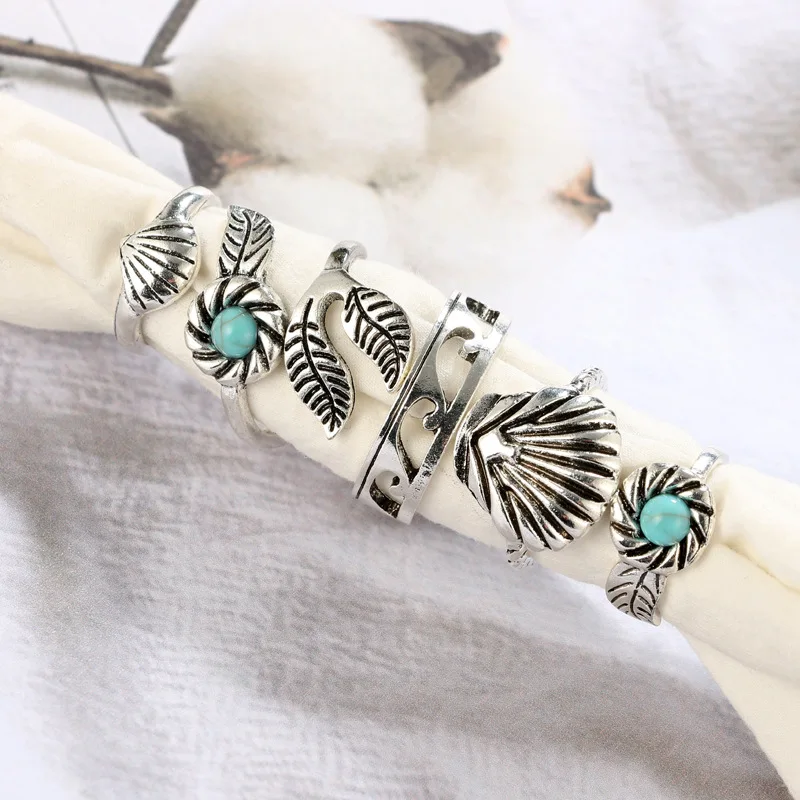 5 pieces/set Vintage Shell Shark Midi Rings Set For Women Blue Stone Tibetan Animal Carved Boho Ring Jewelry Knuckle Rings 5 pieces/set Vintage Shell Shark Midi Rings Set For Women Blue Stone Tibetan Animal Carved Boho Ring Jewelry Knuckle Rings