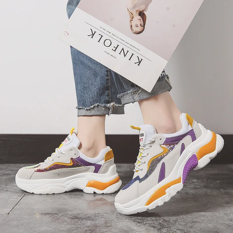

2019 Spring Autumn Women Bling Casual Shoes Comfortable Platform Shoes Woman Chunky Sneakers Ladies Trainers Chaussure Femme