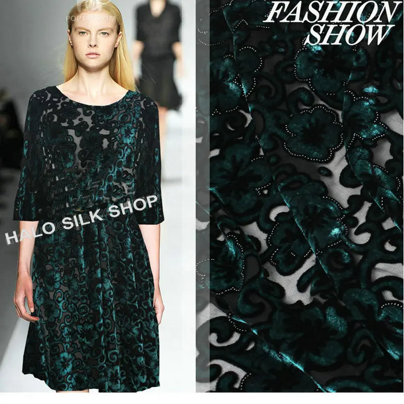 

Dark Green Printed Silk Georgette Burnout Silk Velvet Fabric For Dress