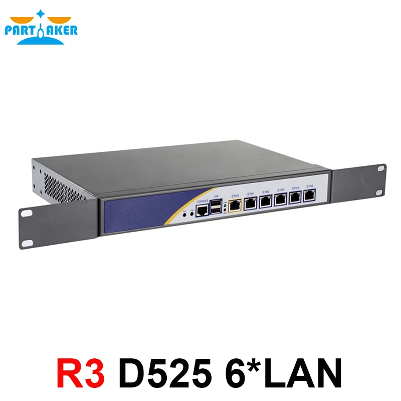 Partaker R3 6 LAN VPN Firewall Router with 6*82583v Gigabyte LAN Intel D525 1.8Ghz 2G RAM 32G SSD 1