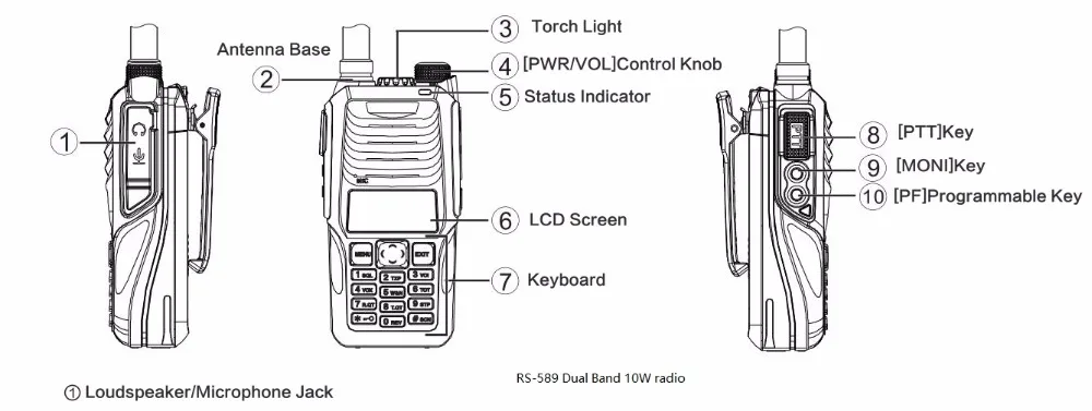 DHL Бесплатная 3 шт. Dual Band Ручной Радио УКВ 10 Вт 10 км удобный talky dual band 2- способ рации RS589 трехцветный ЖК-дисплей