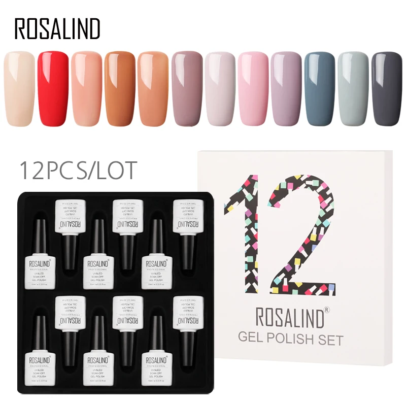 

(12PCS/LOT)ROSALIND Gel Nail Polish Set 10ML Pure Color Gel of Nails For Nail Art Manicure Semi Permanent UV LED Gel Varnishes