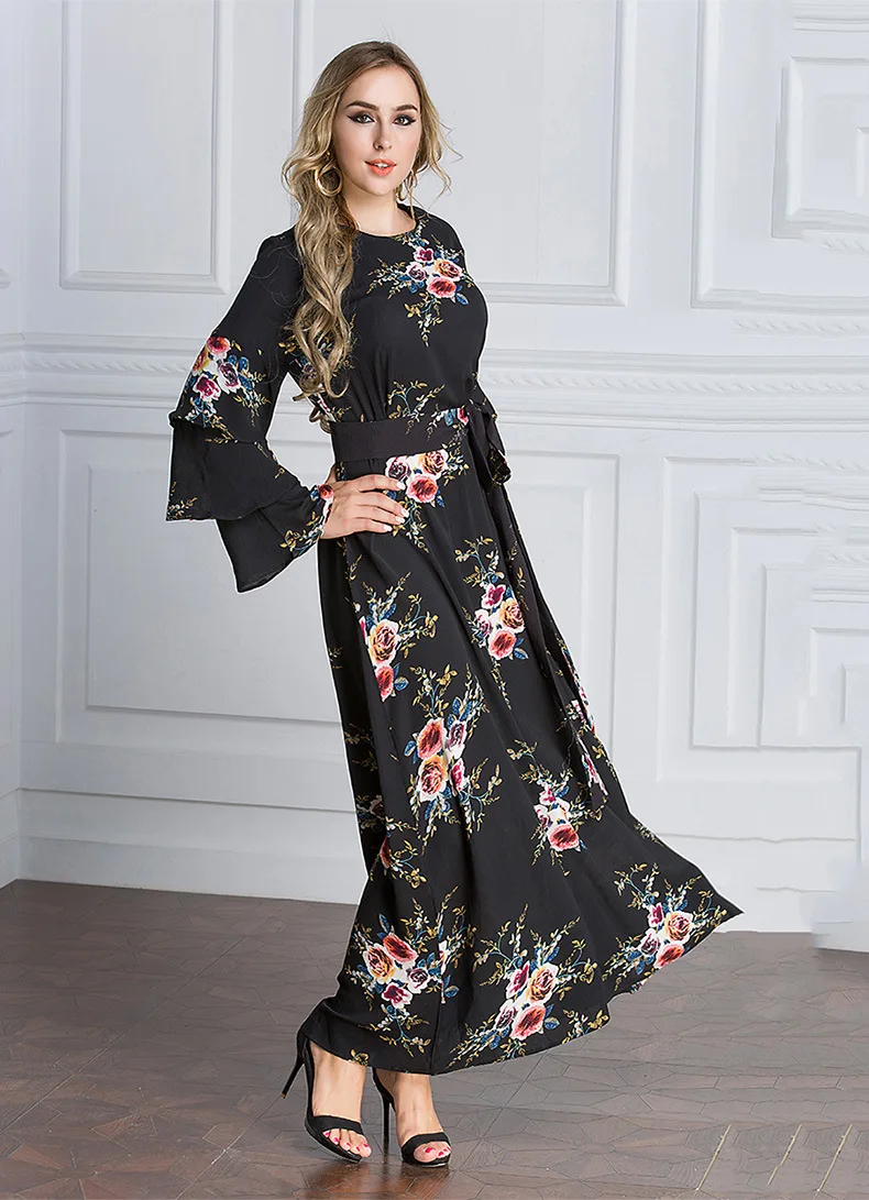 Женское мусульманское платье abaya, большие размеры, длинный халат с расклешенными рукавами, малайзийское платье Дубая, женское кимоно