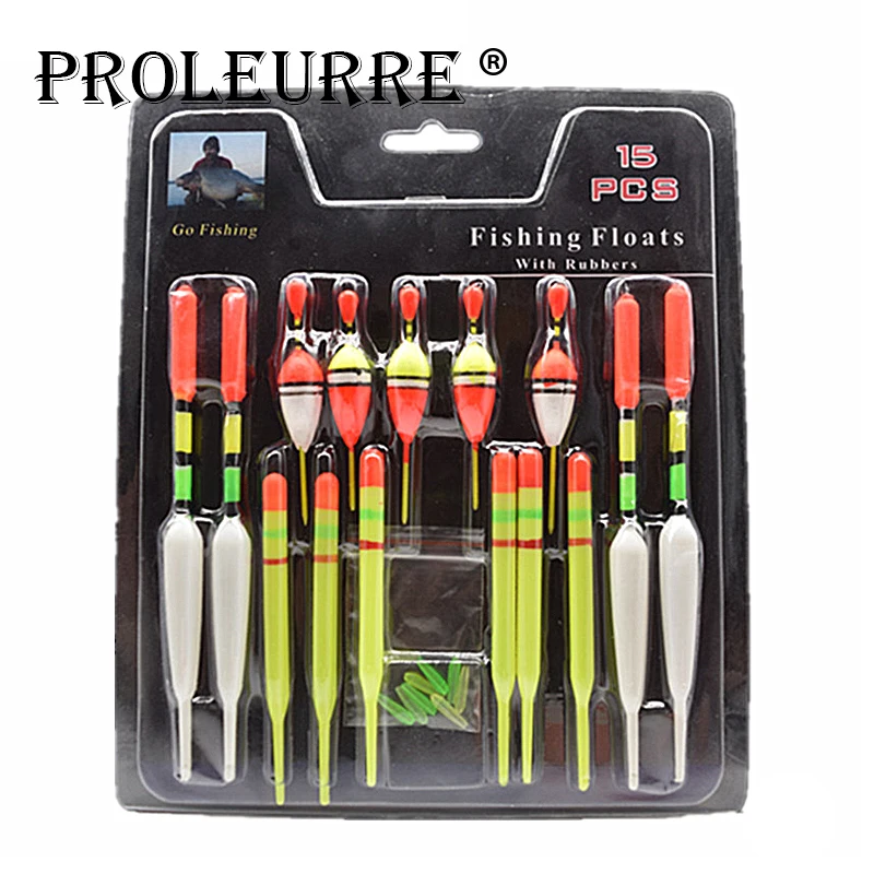 

15 pcs/set Three Sizes Fishing Float Tube Buoy Bobber with Rubber Connector Fishing Tackle for All type of Fishing YF-308