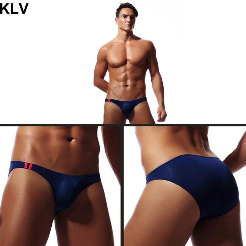 

Mens Sexy Low Rise T-Back Thongs Ice Silk Ultra-Thin Underwear Bulge U Convex Pouch Briefs Double Striped Solid Color Jockstrap