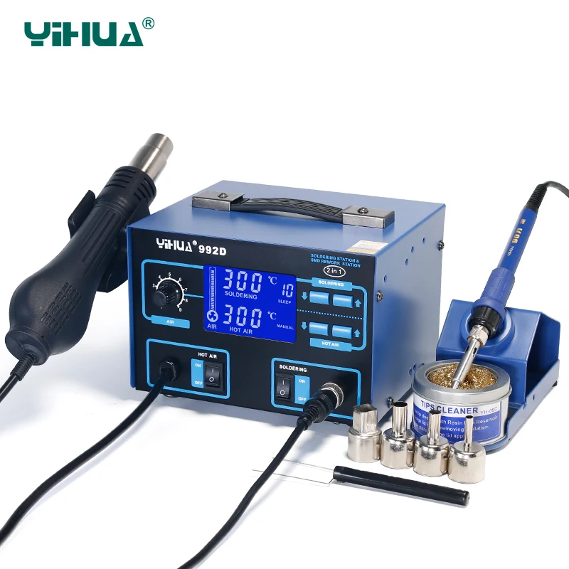 Паяльная станция YIHUA 992D с горячим воздухом SMD синий держатель железа из