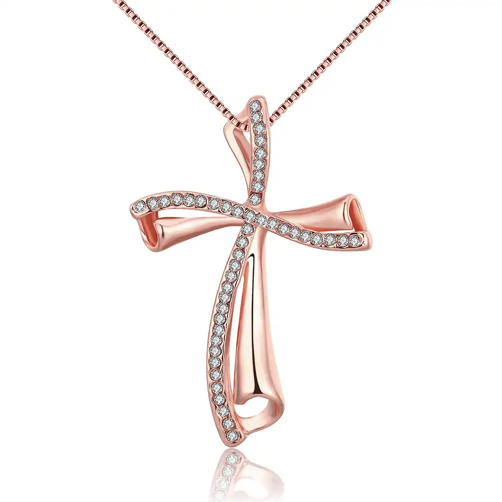 Cross Pendant Rose Color Necklace of Best Gift for Women and Girls