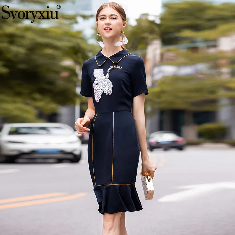 

Svoryxiu Runway Designer Summer Mermaid Short Dress Women's Fashion Sequin Beading Elegant Party Dresses Vestdios