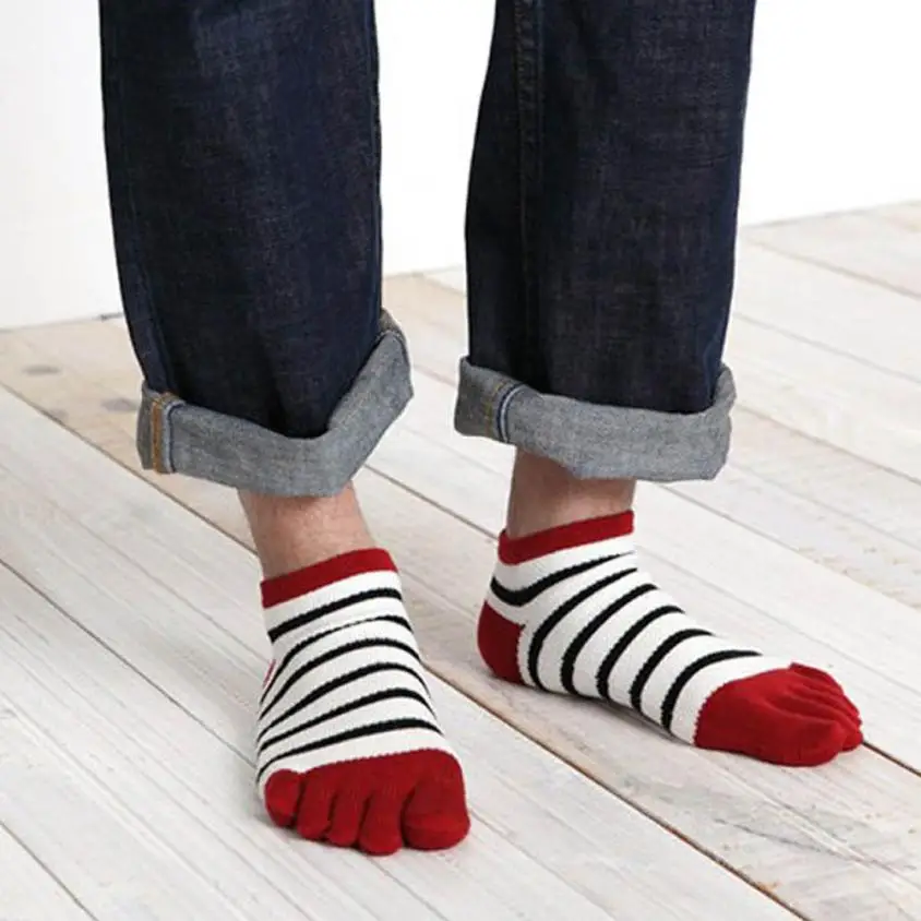 

High Quality Cotton Toe Socks Striped Colorful Patchwork Men Five Finger Socks New Style Deodorant Sock Sokken Socquette Hocoks