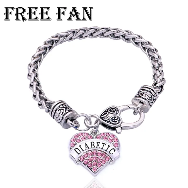 Free Fan Custom Diabetes Medical Bracelet For Women Vintage Free Fan Custom Diabetes Medical Bracelet For Women Vintage Rhinestone Heart Charm Jewelry Gift Bracelets Bangles