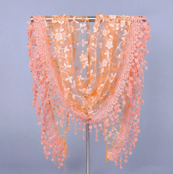 Фирменный дизайн, летний женский кружевной шарф с кисточками, прозрачные металлические Женские Треугольные бандажные цветочные шарфы, шаль L10A5108 - Цвет: L10A5108 orange