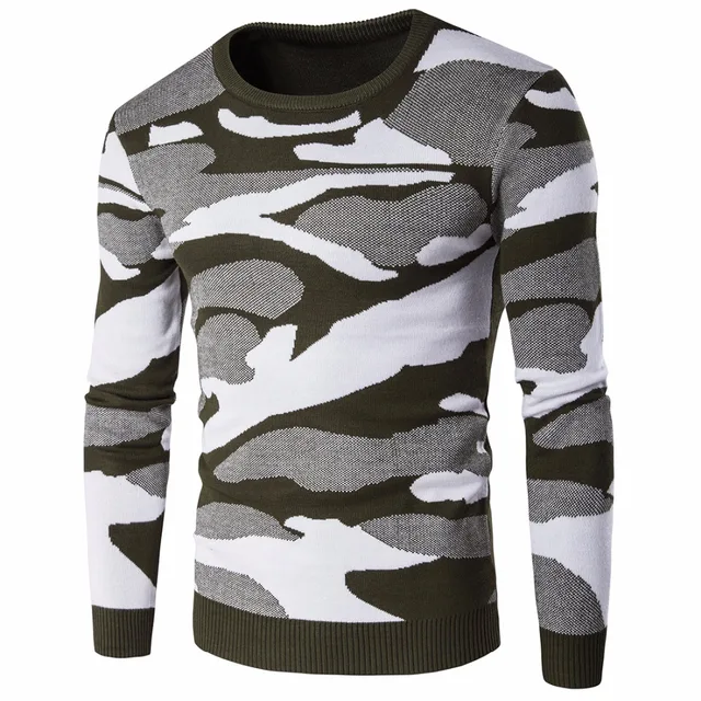 Military Camouflage Style Knitted Long Sleeve Camo Sweater for Men