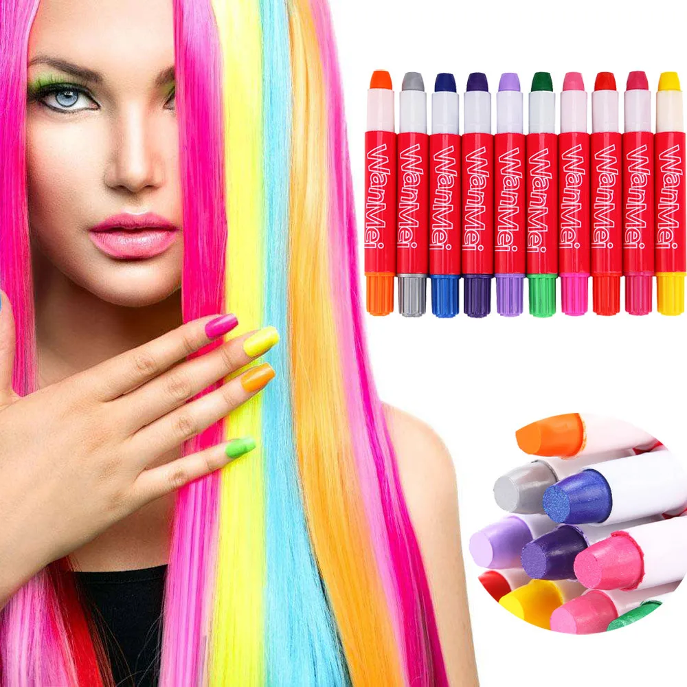 

Colorful Disposable Hair Color Non-Toxic Dye Crayon Chalk Root Hair Stick 10 color temporary color hair cool temporary colour