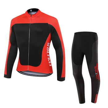 

Autumn Ropa Ciclismo WOLFKEI Black-red Cycling jersey/Outdoor bike clothing long tights set/MTB Cycling Clothing #WK2527