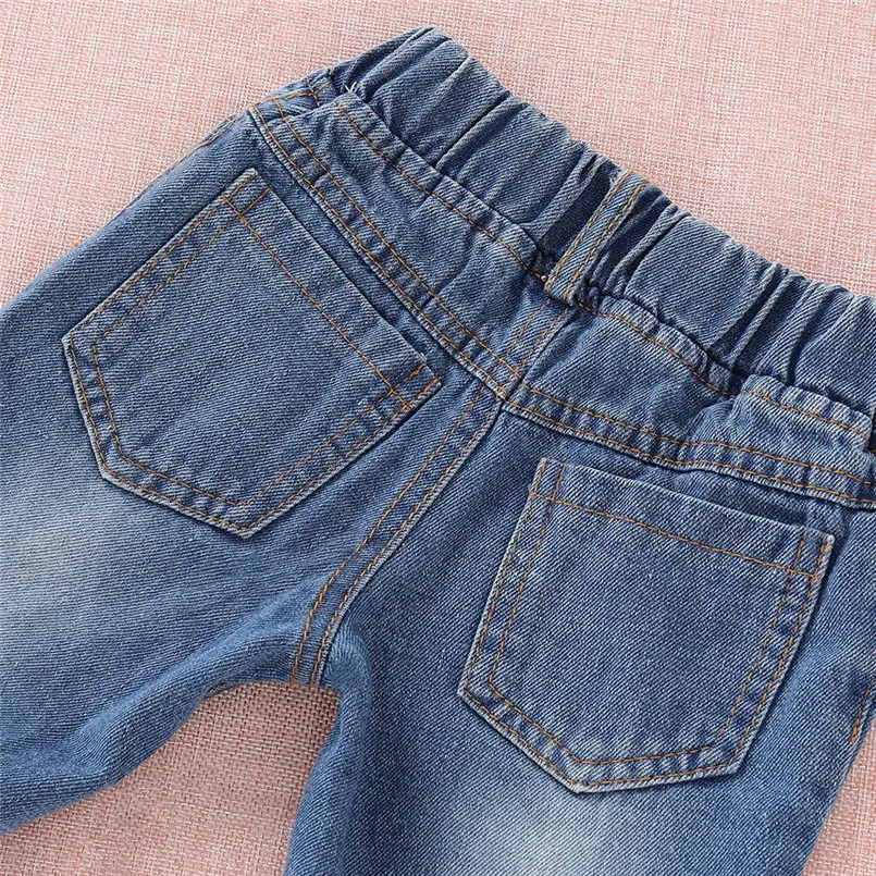 Girls suit summer 2019 new cotton Baby Girls Floral Crop Tops+Hole Denim Pants Jean Toddler Kids Clothes Sets] (1)