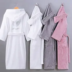 Зимние женский халат с капюшоном мужские осенние толстые теплые полотенца флисовые пижамы длинный халат отель спа мягкая длинная ночная