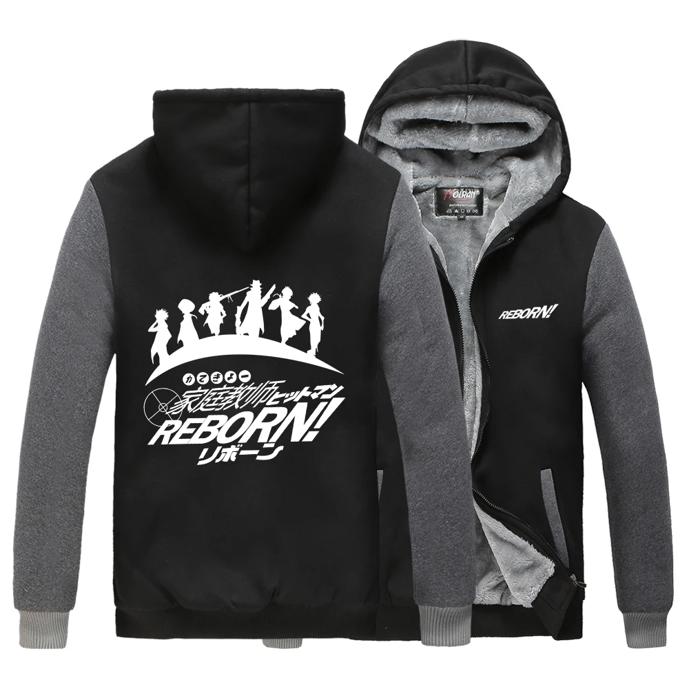Горячая мультфильм HITMAN REBORN! Утепленные толстовки джемперы с капюшоном на молнии с длинными рукавами