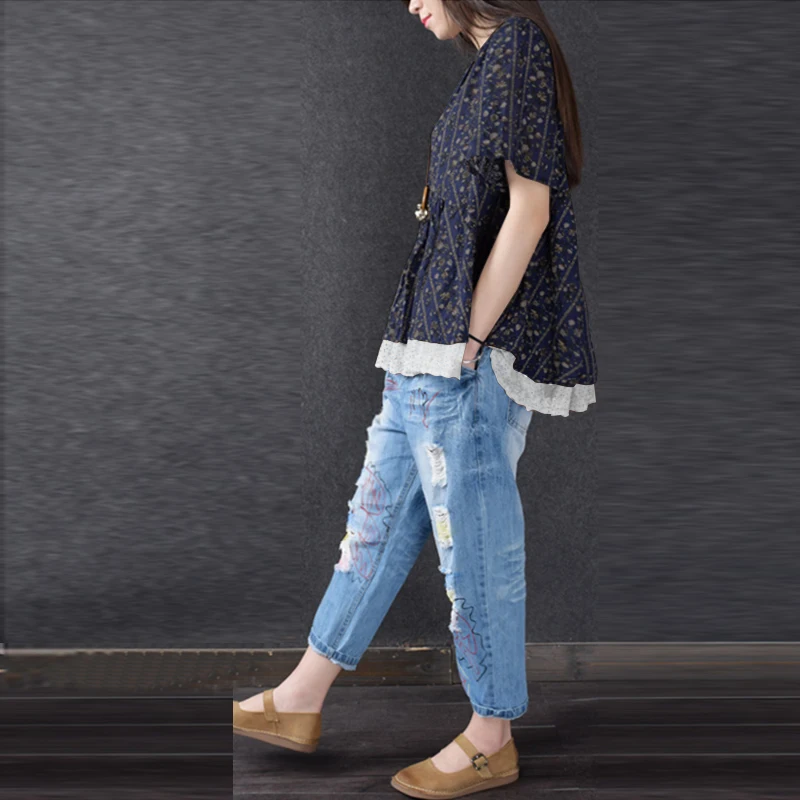  ZANZEA 2019 Summer Blouse Women Vintage Blusas Casual Floral Lace Up Shirt Top Short Sleeve Work Bl