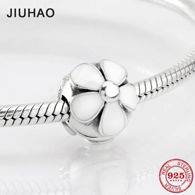 

925 Sterling Silver white flowers Positioning Buckles Charm fit Original Pandora Bracelet DIY Beads Jewelry