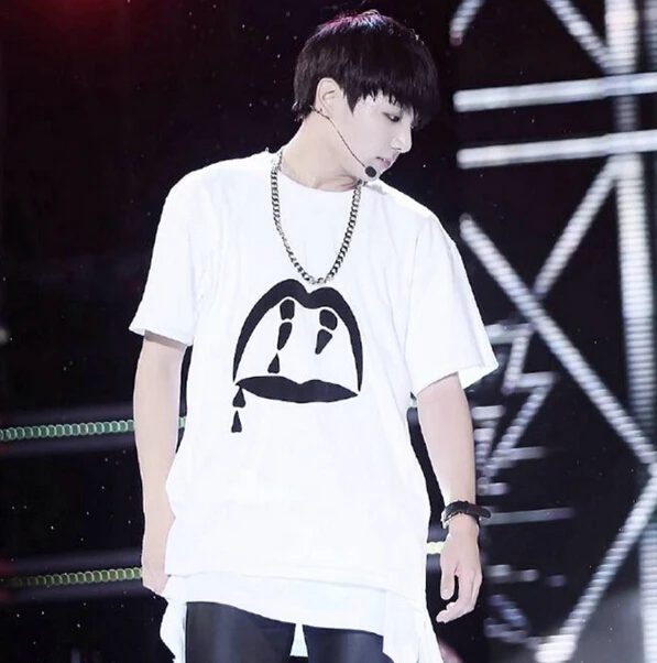 ファッション夏kpop bts大中変人勝者ミンホ同じ吸血鬼血塗り牙プリントo