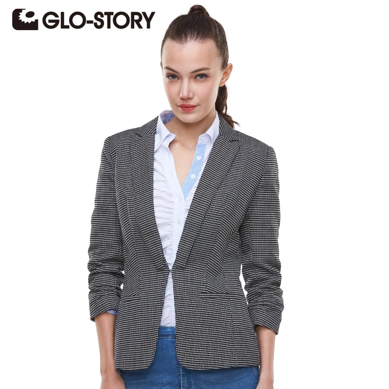 GLO-STORY, новинка, весеннее приталенное Женское пальто, клетчатая Женская куртка с длинным рукавом, костюм на одной пуговице, Женская рабочая одежда, блейзеры, WXZ-1053