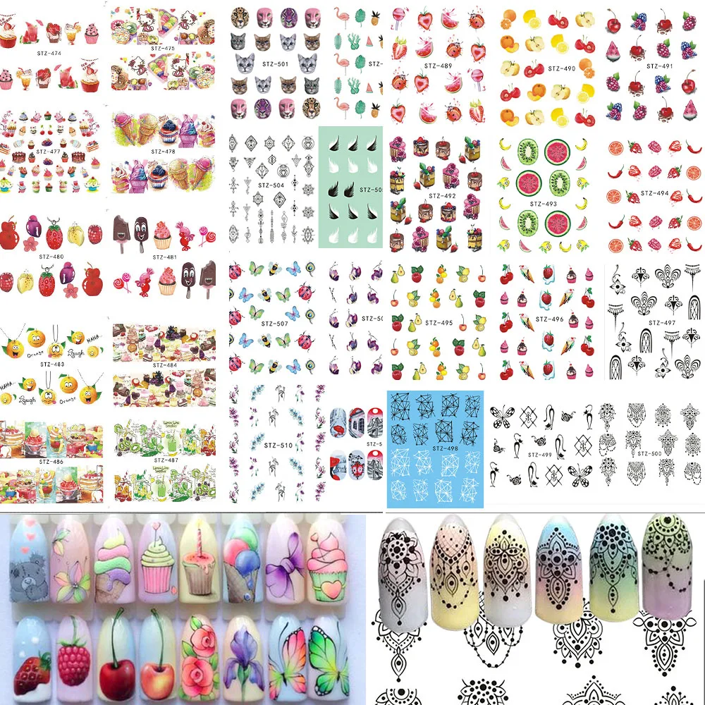 

58Sheets Fruit/Necklace Jewelry Pattern Nail Stickers Nail Art Water Transfer Stickers Mixed Nail Tips Decals Decor BESTZ455-512