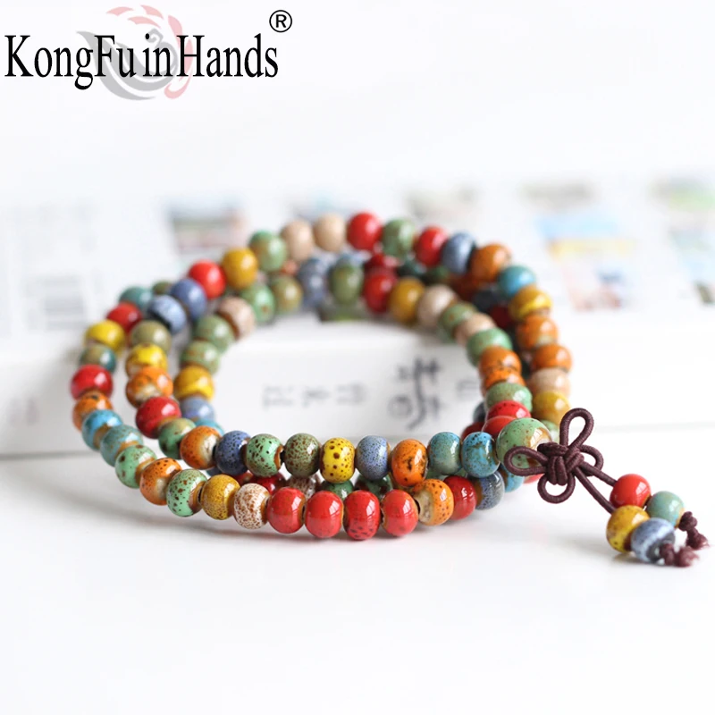 

Ceramic Multilayer Bracelet Colorful Round Beads 0.6cm Diameter 54cm Long Flexible Rope Vintage Style Beaded Bracelets For Women
