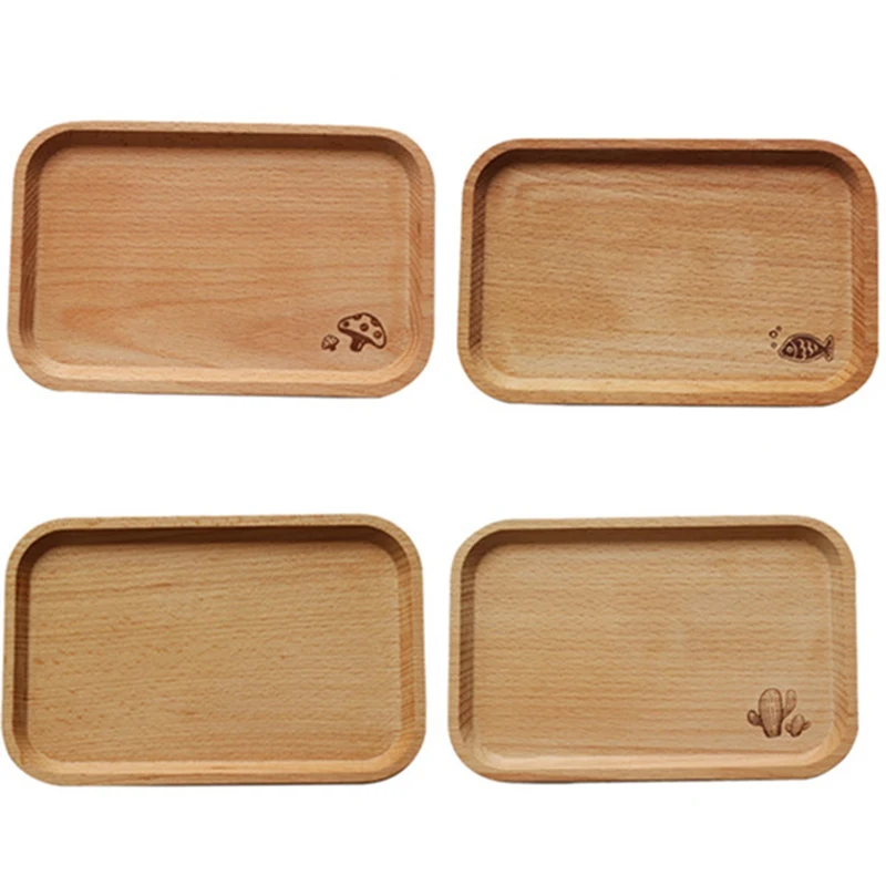 

Cartoon Wooden Tray Bread Fruit Holder Desserts Snack Dish Organizer Serving Tray Storage Plate Rectangular Bamboo Tea Tray