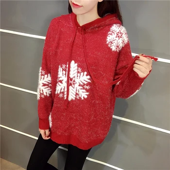 

Ladychili Women Clothing Casual Winter Keep Warm Mohair Soft Sweater with Cap Snow Batwing Sleeve Oversized Long Sweater S77