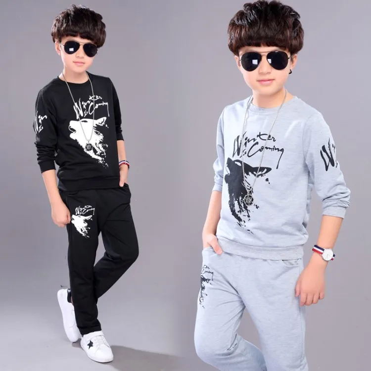 

2018 new arrival autumn and spring children clothing set boys wolf print clothing suit 5-13 years costume boy suits clothes