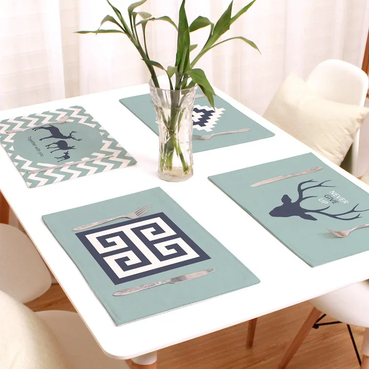 

Nordic Style Deer Pattern Place Mat Rectangle Cotton Linen Table Mats for Dining Table Placemat Bowl Kitchen Table Accessories