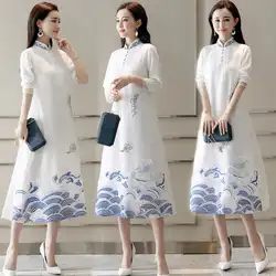 Shanghai История современной Qipao искусственного шелка традиционное платье Китайский Oriental китайское платье Женская одежда Ретро Cheongsam Длинные