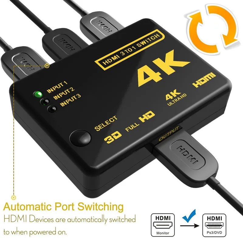 HDMI переключатель 3 порта 4 к* 2 к коммутатор сплиттер коробка Ultra HD для DVD HDTV для Xbox для PS3 PS4