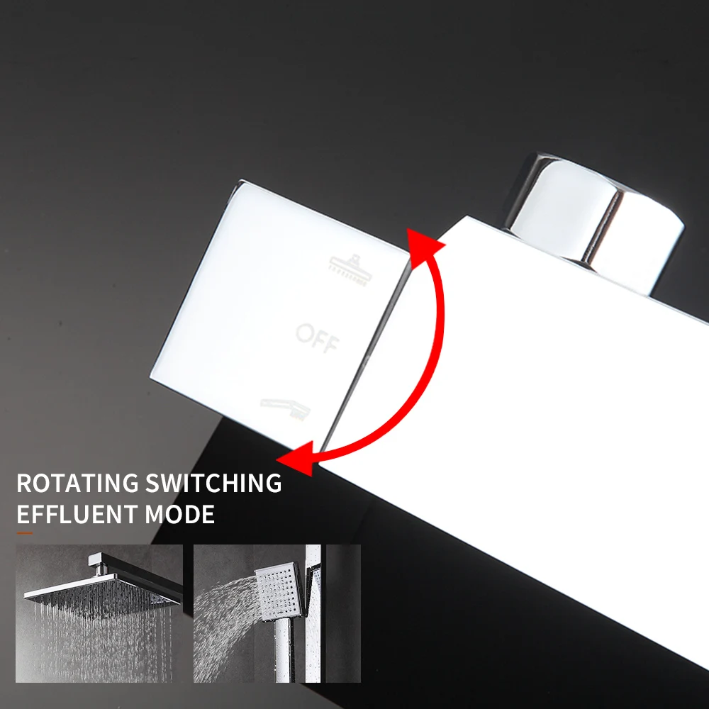 Термостатический смеситель для ванной комнаты, квадратная насадка для душа и ручной душ, настенный душевой набор, хромированный душевой набор для ванной комнаты
