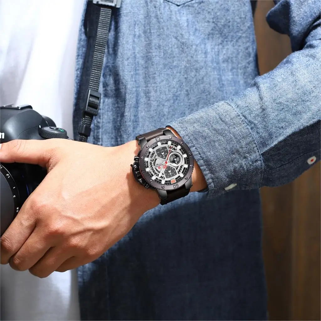 NAVIFORCE Watch Men Fashion Sport Quartz Clock Leather Mens Watches Top Brand Luxury Gold Waterproof Business Relogio Masculino