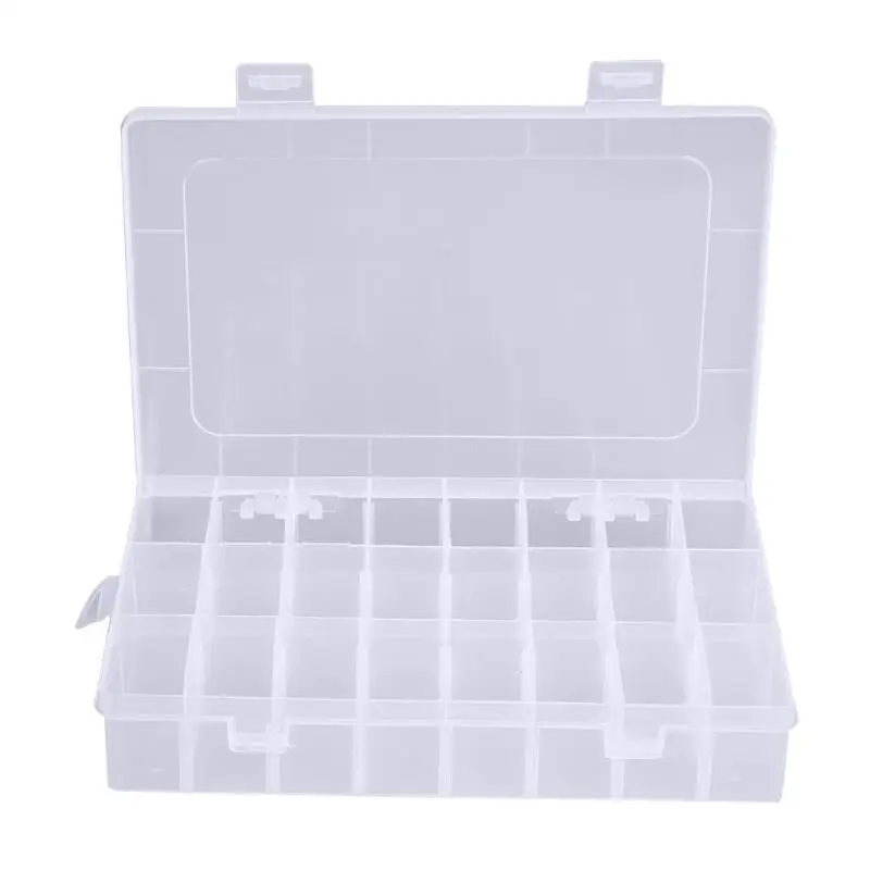 24 Compartments Plastic Storage Box Practical Adjustable Case for Beads Rings Earrings Jewelry Display Organizer Makeup Case