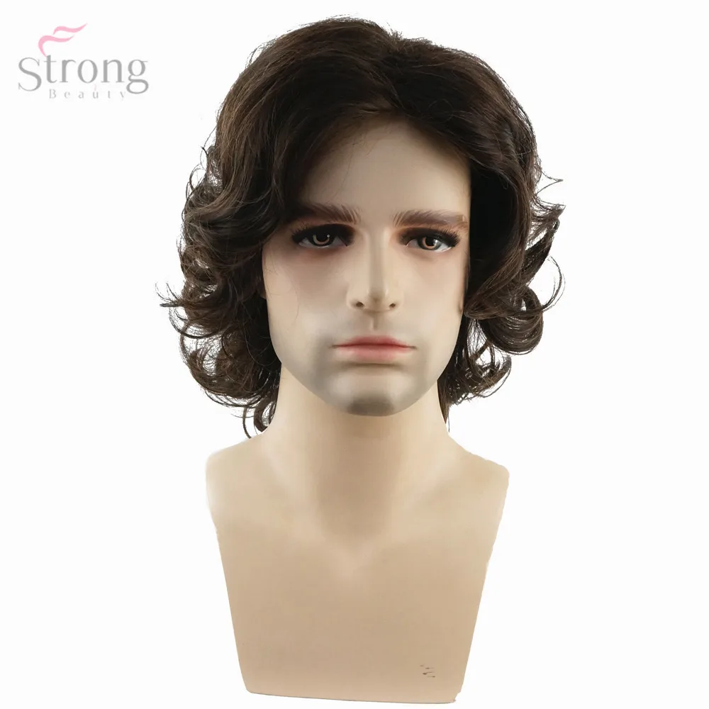Economici StrongBeauty Uomini Parrucca Marrone Medio Ricci Sintetici Parrucche Piene Naturali
