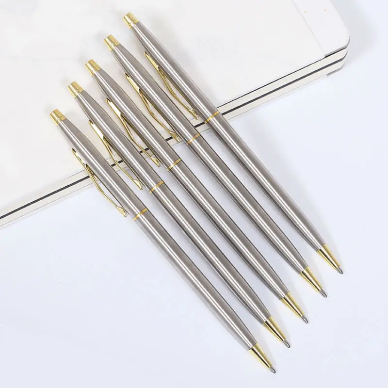

10pcs/set Rotary Metal Ballpoint Pen Stainless Steel Pens Commercial Ball Pen Office Supplies Stationery School Student