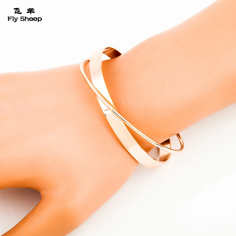 

Solid Metal Open Double Layer Bracelet Simple Glossy Copper Cuff Bangles Bracelets for Lovely Girl Korean Style Fashion