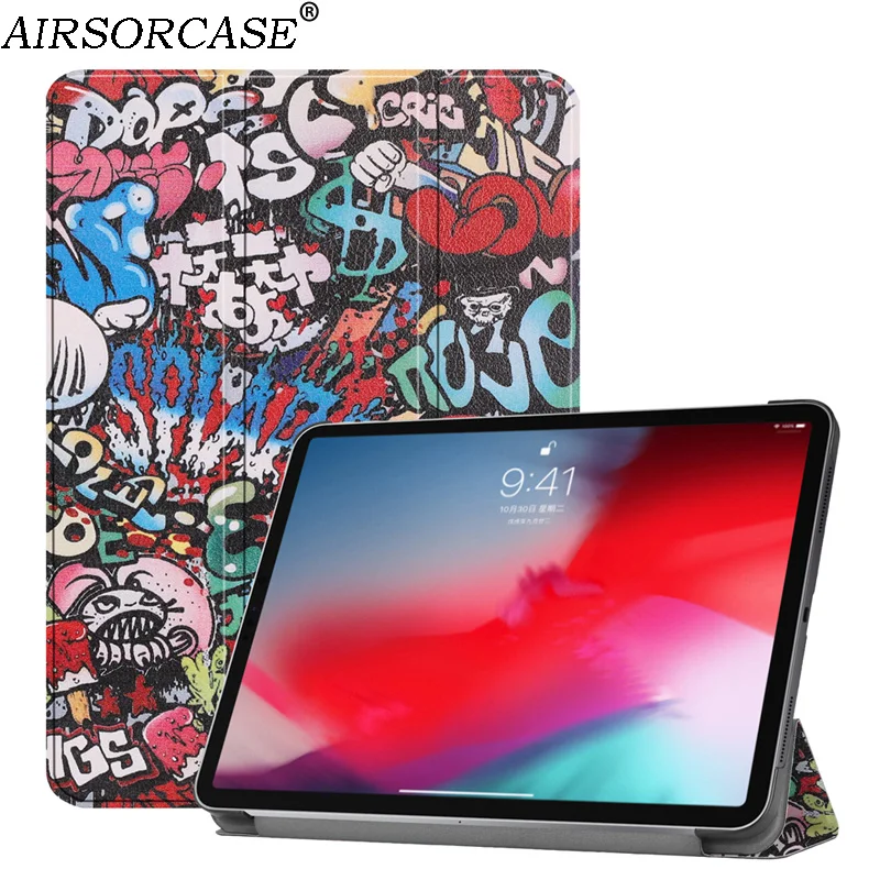 

Fashion Painted pattern PU Leather Case for Apple iPad Pro 11 2018 Tablet Case Kickstand PC Back Cover Smart Sleep Protect Shell