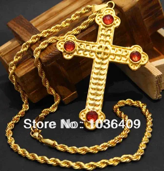 

Mens 316L Stainless Steel Necklace Huge Cross Pendant Chain, Gold Color