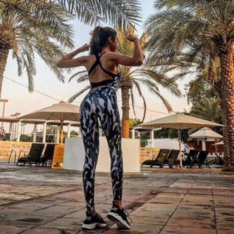 JINXIUSHIRT Sexy Camouflage Yoga Sport Suit Jumpsuit Women Gym Clothes Female Sportswear Quick Dry Fitness Tracksuit For Women 