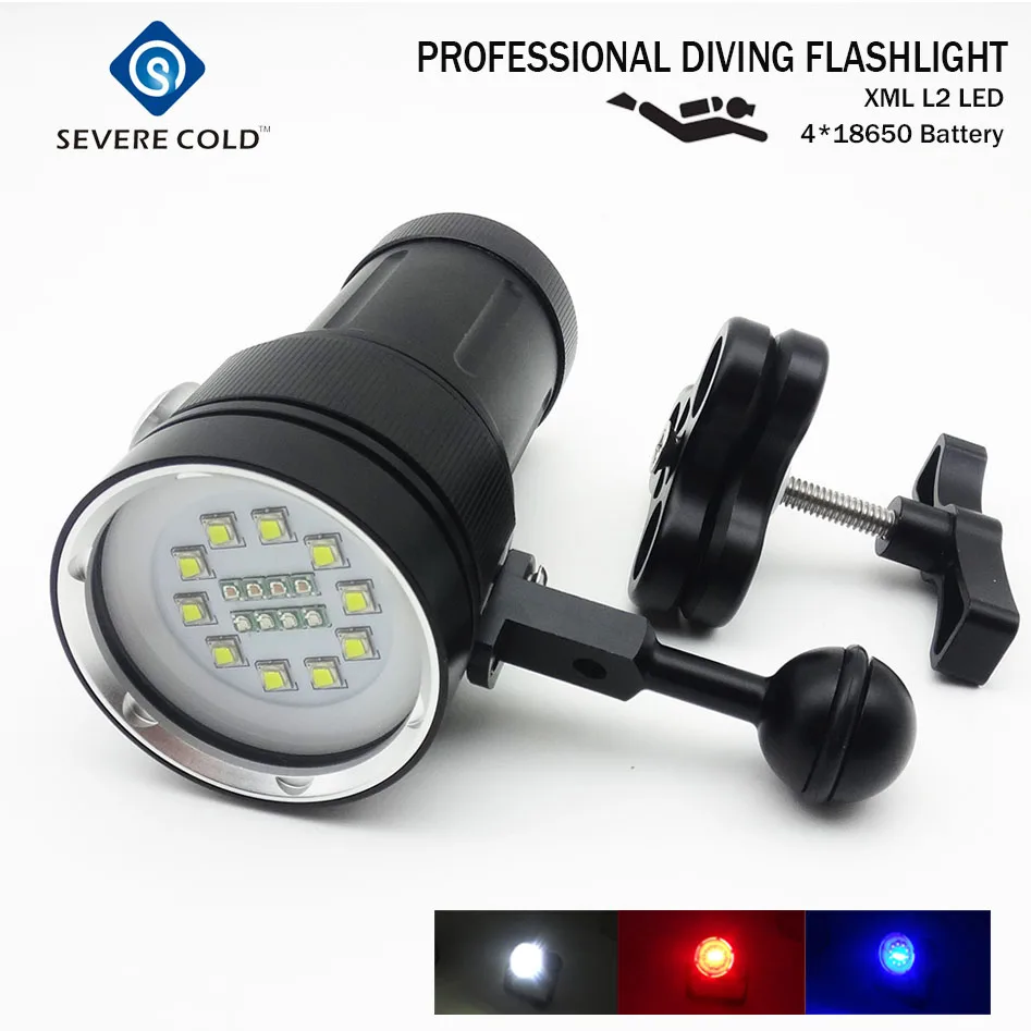 

High Quality Professional XML L2 LED White Red UV Light LED Torch Underwater Video Diving Flashlight Lamp Scuba Diving Light