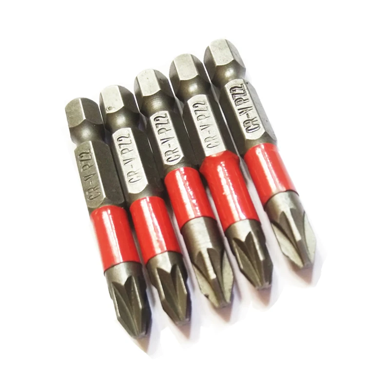 5PCS/Lot 50mm Pozidriv PZ2 Screwdriver Bit Set Tools S2 1/4 6.35mm Hex